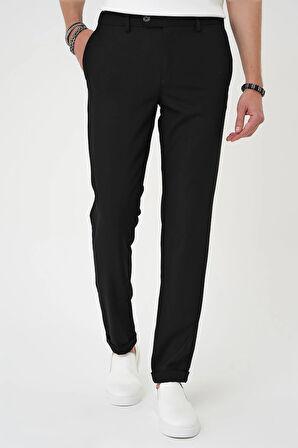 P 1186 Comfort Fit Beli Lastikli Dokulu Siyah Jogger Pantolon 
