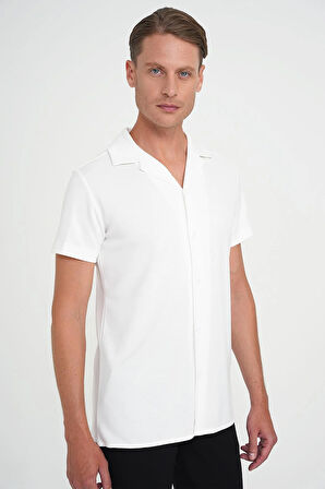 Slim Fit Apaş Yaka Modal Karışımlı Kısa Kol Beyaz Gömlek G 1590