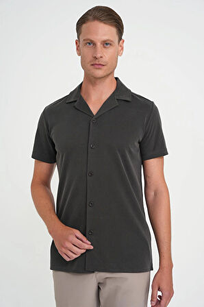 Slim Fit Apaş Yaka Modal Karışımlı Kısa Kol Kahverengi Gömlek G 1590