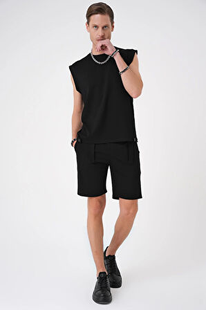 Ts 898 Comfort Fit Bisiklet Yaka Esnek Pamuk Kolsuz Spor Siyah Tişört