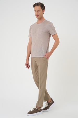 Ts 902 Comfort Fit Bisiklet Yaka Viskon Karışımlı Casual Kum Beji Tişört