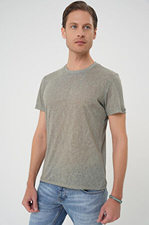 Ts 902 Comfort Fit Bisiklet Yaka Viskon Karışımlı Casual Açık Yeşil Tişört