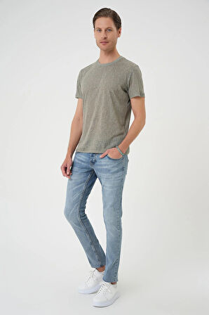 Ts 902 Comfort Fit Bisiklet Yaka Viskon Karışımlı Casual Açık Yeşil Tişört
