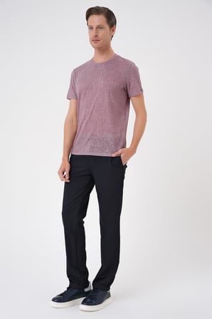 Ts 902 Comfort Fit Bisiklet Yaka Viskon Karışımlı Casual Gül Kurusu Tişört