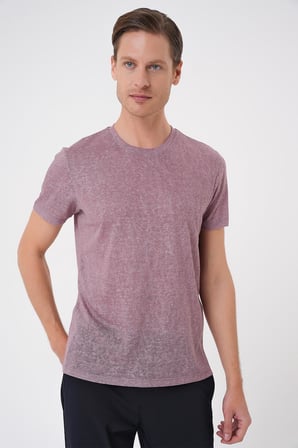Ts 902 Comfort Fit Bisiklet Yaka Viskon Karışımlı Casual Gül Kurusu Tişört