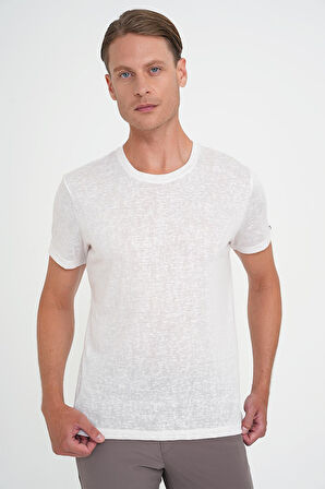 Ts 902 Comfort Fit Bisiklet Yaka Viskon Karışımlı Casual Ekru Tişört