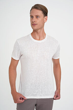 Ts 902 Comfort Fit Bisiklet Yaka Viskon Karışımlı Casual Ekru Tişört