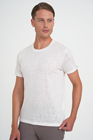 Ts 902 Comfort Fit Bisiklet Yaka Viskon Karışımlı Casual Ekru Tişört