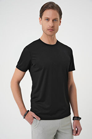 Ts 900 Comfort Fit Bisiklet Yaka Viskon Karışımlı Casuel Siyah Tişört