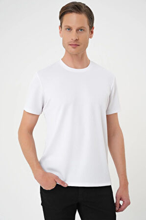 Ts 900 Comfort Fit Bisiklet Yaka Viskon Karışımlı Casuel Beyaz Tişört
