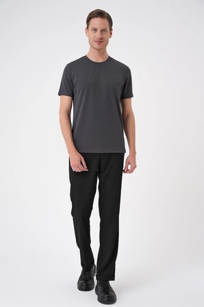 Ts 900 Comfort Fit Bisiklet Yaka Viskon Karışımlı Casuel Antrasit Tişört