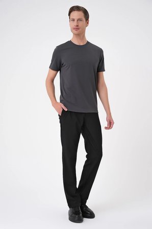 Ts 900 Comfort Fit Bisiklet Yaka Viskon Karışımlı Casuel Antrasit Tişört