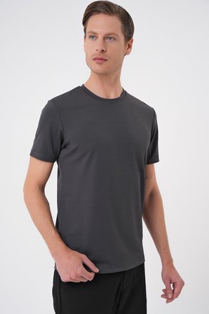 Ts 900 Comfort Fit Bisiklet Yaka Viskon Karışımlı Casuel Antrasit Tişört