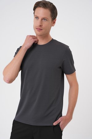 Ts 900 Comfort Fit Bisiklet Yaka Viskon Karışımlı Casuel Antrasit Tişört