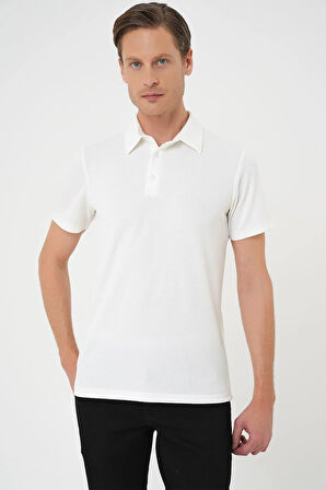 Comfort Fit Polo Yaka Viskon Karışımlı Casual Beyaz Tişört Ts 901