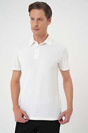 Comfort Fit Polo Yaka Viskon Karışımlı Casual Beyaz Tişört Ts 901