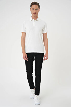 Comfort Fit Polo Yaka Viskon Karışımlı Casual Beyaz Tişört Ts 901