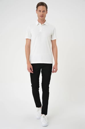 Comfort Fit Polo Yaka Viskon Karışımlı Casual Beyaz Tişört Ts 901