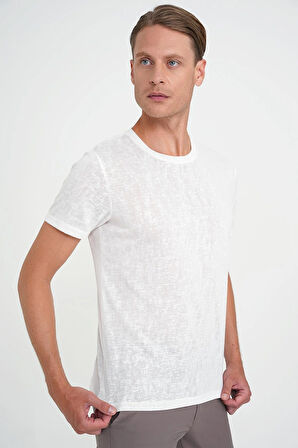 Ts 902 Comfort Fit Bisiklet Yaka Viskon Karışımlı Casual Beyaz Tişört