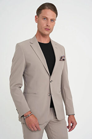 Slim Fit Mono Yaka Fleto Cepli Çift Yırtmaçlı Casual Vizon Ceket C 710