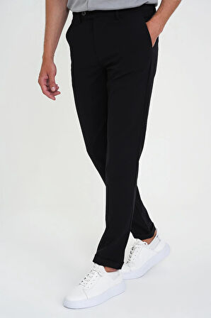 Comfort Fit Beli Lastikli Esnek Siyah Spor Pantolon P 1189