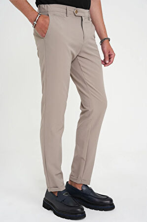Comfort Fit Beli Lastikli Esnek Vizon Spor Pantolon P 1189