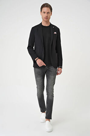 C 709 Regular Kalıp Mono Yaka Torba Cep Casual Siyah Ceket