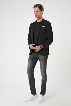 C 709 Regular Kalıp Mono Yaka Torba Cep Casual Siyah Ceket