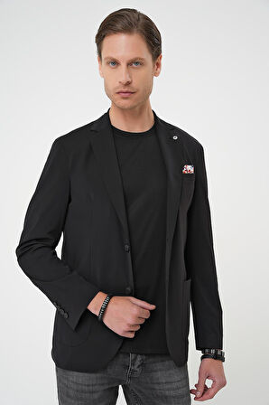 C 709 Regular Kalıp Mono Yaka Torba Cep Casual Siyah Ceket