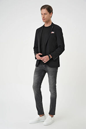 C 709 Regular Kalıp Mono Yaka Torba Cep Casual Siyah Ceket