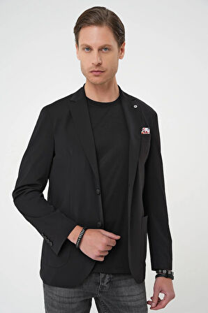 C 709 Regular Kalıp Mono Yaka Torba Cep Casual Siyah Ceket
