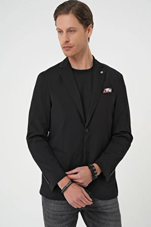 C 709 Regular Kalıp Mono Yaka Torba Cep Casual Siyah Ceket