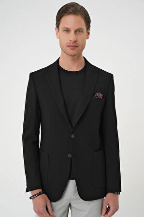 C 711 Slim Fit Mono Yaka Torba Cep Çift Yırtmaçlı Casual Siyah Ceket