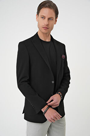C 711 Slim Fit Mono Yaka Torba Cep Çift Yırtmaçlı Casual Siyah Ceket