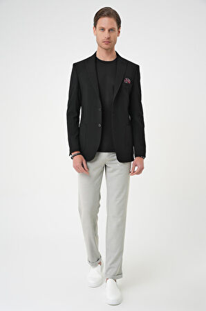 C 711 Slim Fit Mono Yaka Torba Cep Çift Yırtmaçlı Casual Siyah Ceket