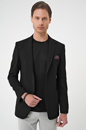 C 711 Slim Fit Mono Yaka Torba Cep Çift Yırtmaçlı Casual Siyah Ceket