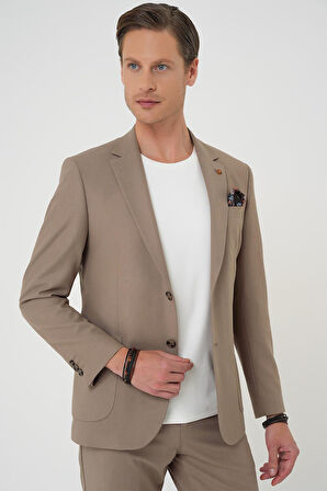 C 708 Comfort Fit Mono Yaka Torba Cep Casual Koyu Bej Ceket