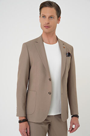 C 708 Comfort Fit Mono Yaka Torba Cep Casual Koyu Bej Ceket