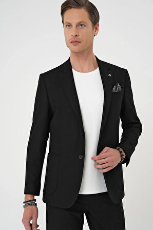 C 708 Comfort Fit Mono Yaka Torba Cep Casual Siyah Ceket