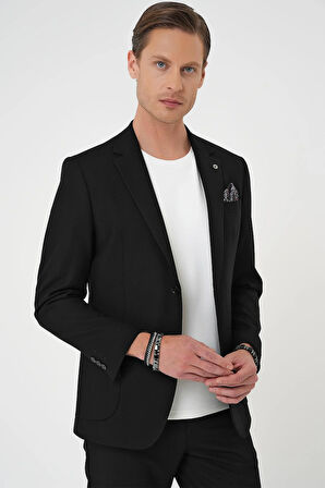 C 708 Comfort Fit Mono Yaka Torba Cep Casual Siyah Ceket