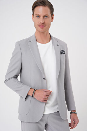 C 708 Comfort Fit Mono Yaka Torba Cep Casual Gri Ceket