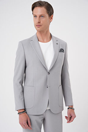 C 708 Comfort Fit Mono Yaka Torba Cep Casual Gri Ceket