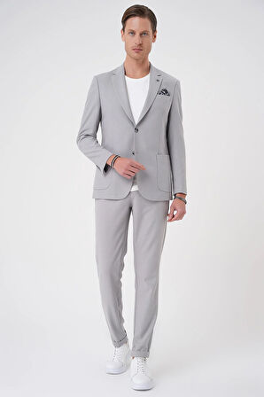 C 708 Comfort Fit Mono Yaka Torba Cep Casual Gri Ceket