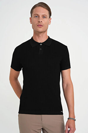 Comfort Fit Polo Yaka Kısa Kollu Siyah Triko Tr 883