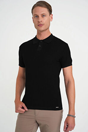 Comfort Fit Polo Yaka Kısa Kollu Siyah Triko Tr 883