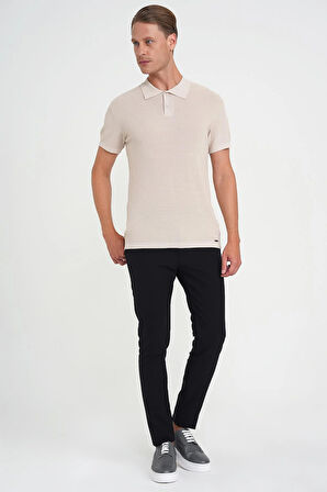 Comfort Fit Polo Yaka Kısa Kollu Bej Triko Tr 883