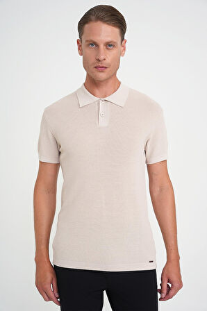 Comfort Fit Polo Yaka Kısa Kollu Bej Triko Tr 883