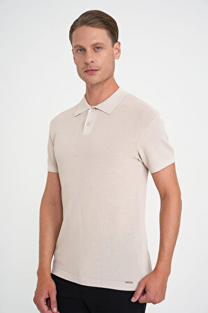 Comfort Fit Polo Yaka Kısa Kollu Bej Triko Tr 883