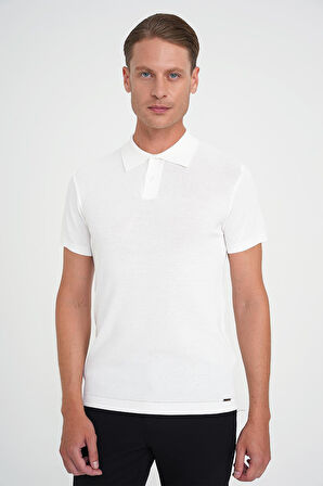 Comfort Fit Polo Yaka Kısa Kollu Ekru Triko Tr 883