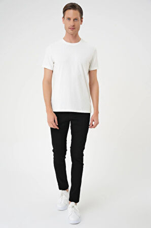 Ts 899 Comfort Fit Bisiklet Yaka Kabartma Desenli Casuel Ekru Tişört